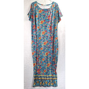 Women's Floral Blue Lounge MuuMuu Short Sleeve Dress Size S NWT